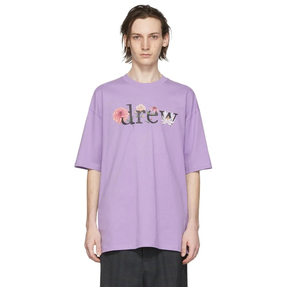 NWOT Drew House Floral Drew T-Shirt, Purple, Medium